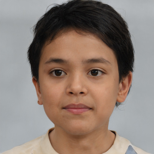 Neutral asian child female with short  brown hair and brown eyes