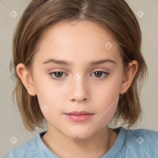 Neutral white child female with medium  brown hair and brown eyes