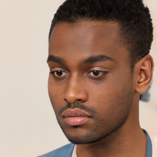 Neutral black young-adult male with short  brown hair and brown eyes