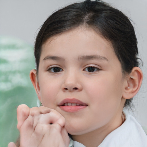 Neutral white child female with short  brown hair and brown eyes
