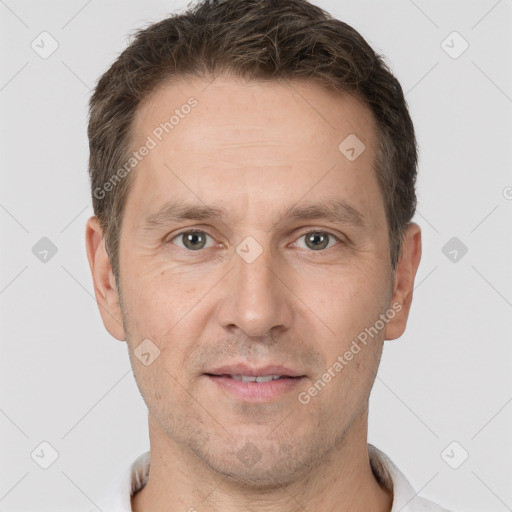 Neutral white adult male with short  brown hair and brown eyes