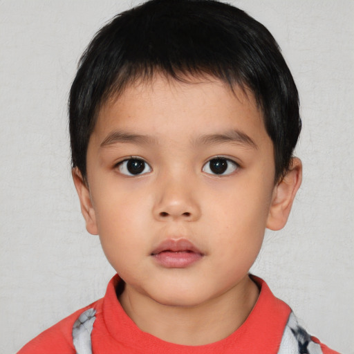 Neutral asian child male with short  brown hair and brown eyes