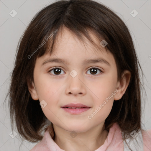 Neutral white child female with medium  brown hair and brown eyes