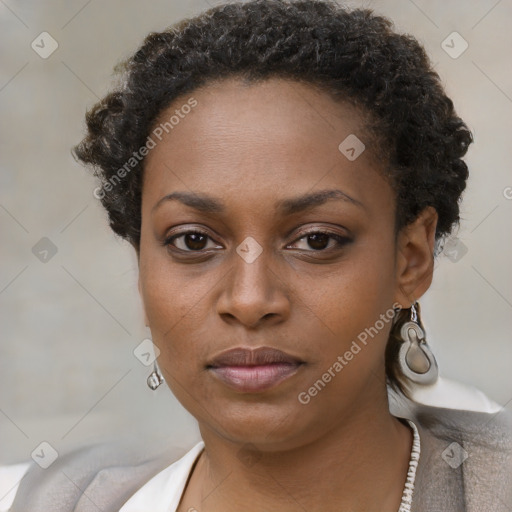 Neutral black young-adult female with short  brown hair and brown eyes