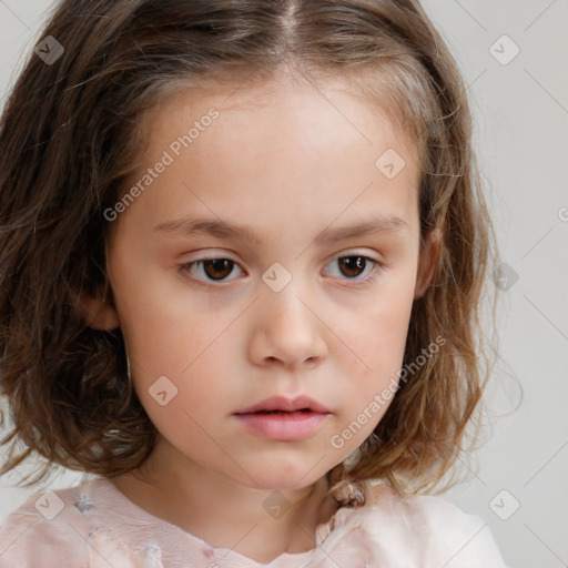 Neutral white child female with medium  brown hair and brown eyes