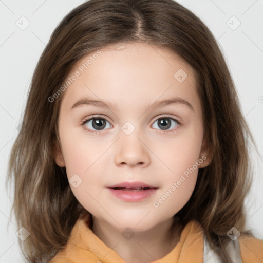 Neutral white child female with medium  brown hair and brown eyes