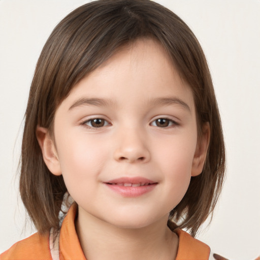 Neutral white child female with medium  brown hair and brown eyes