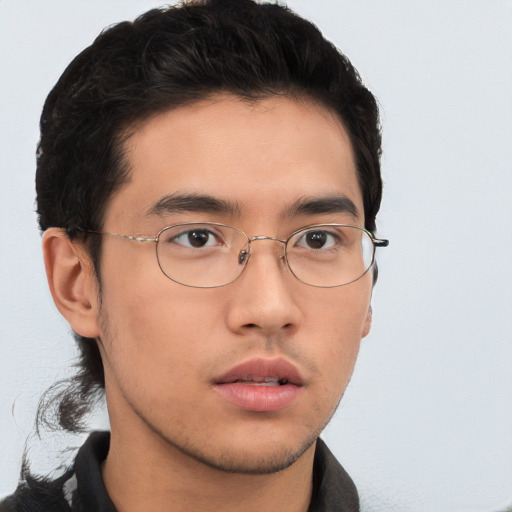 Neutral asian young-adult male with short  brown hair and brown eyes