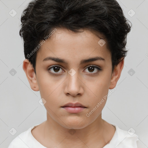 Neutral white child female with short  brown hair and brown eyes