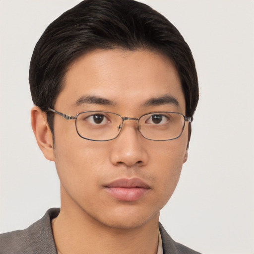 Neutral asian young-adult male with short  brown hair and brown eyes