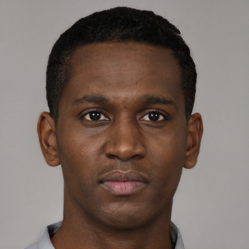 Neutral black young-adult male with short  brown hair and brown eyes