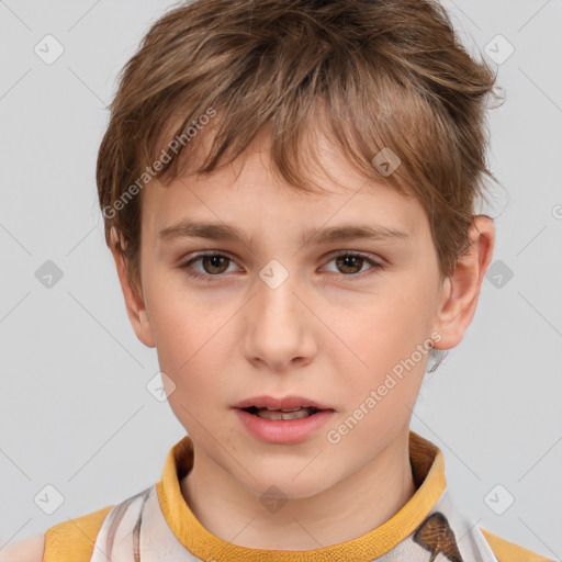 Neutral white child female with short  brown hair and brown eyes