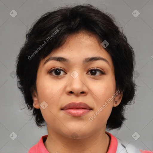 Neutral asian young-adult female with medium  brown hair and brown eyes