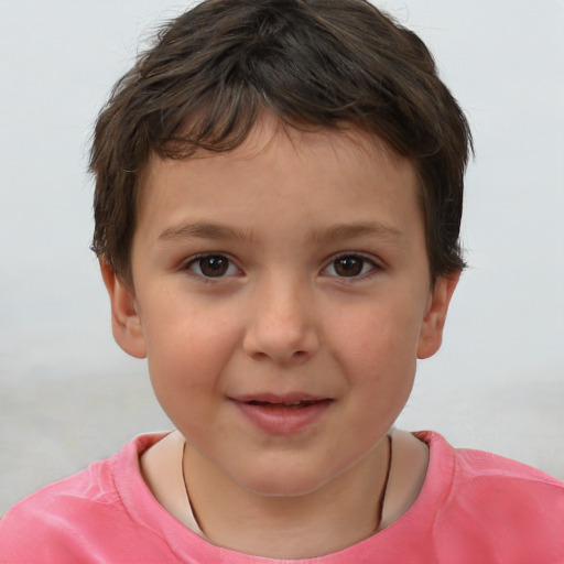 Joyful white child female with short  brown hair and brown eyes