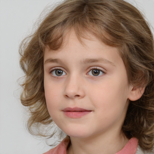 Neutral white child female with medium  brown hair and brown eyes