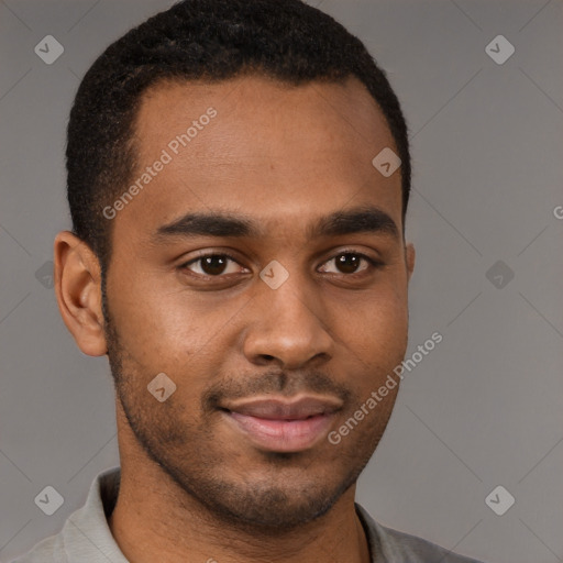 Neutral black young-adult male with short  brown hair and brown eyes