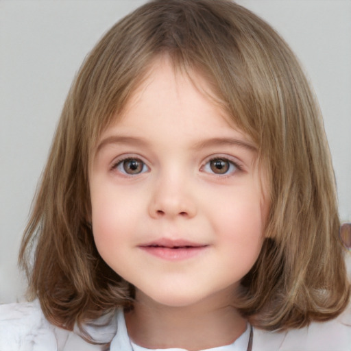 Neutral white child female with medium  brown hair and grey eyes