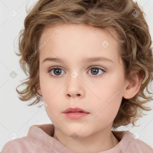 Neutral white child female with medium  brown hair and brown eyes