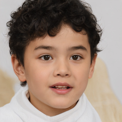 Joyful white child male with short  brown hair and brown eyes