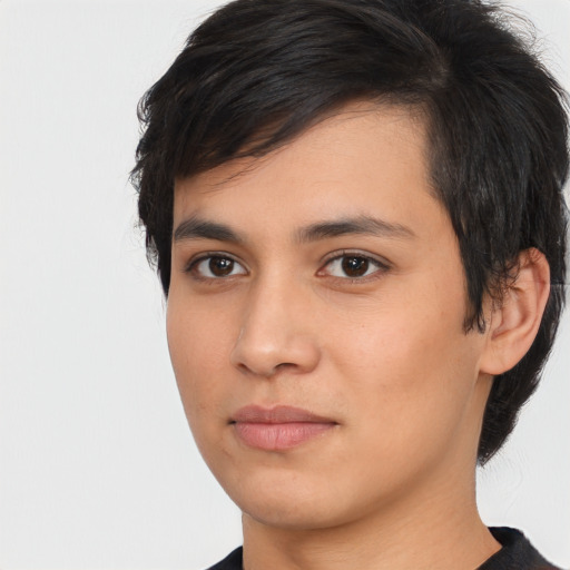 Neutral asian young-adult male with medium  black hair and brown eyes
