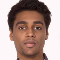 Neutral black young-adult male with short  brown hair and brown eyes