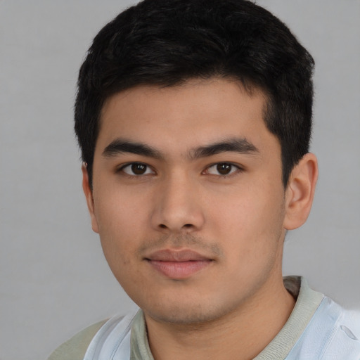 Neutral asian young-adult male with short  black hair and brown eyes