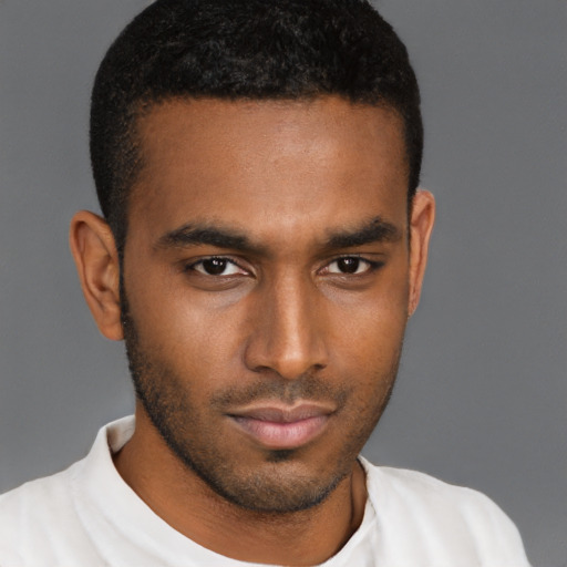 Neutral latino young-adult male with short  brown hair and brown eyes