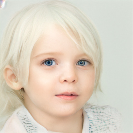 Neutral white child female with medium  blond hair and blue eyes