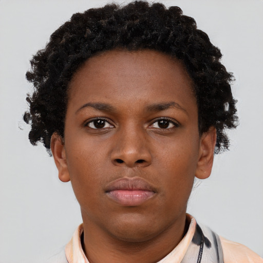 Neutral black young-adult female with short  brown hair and brown eyes