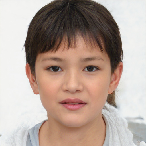 Neutral asian child female with short  brown hair and brown eyes