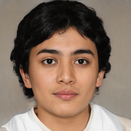 Neutral asian young-adult female with medium  black hair and brown eyes