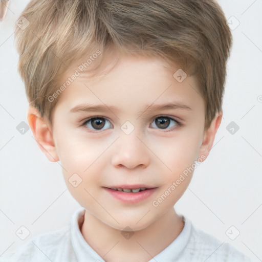 Joyful white child male with short  brown hair and brown eyes