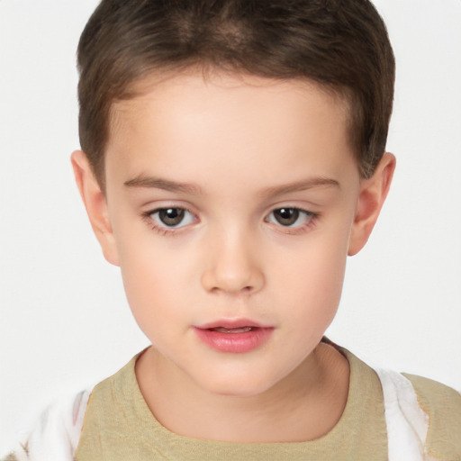 Neutral white child female with short  brown hair and brown eyes