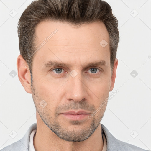 Neutral white adult male with short  brown hair and brown eyes