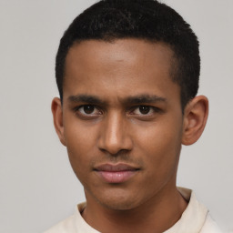 Neutral latino young-adult male with short  brown hair and brown eyes