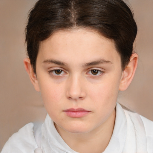 Neutral white child female with short  brown hair and brown eyes