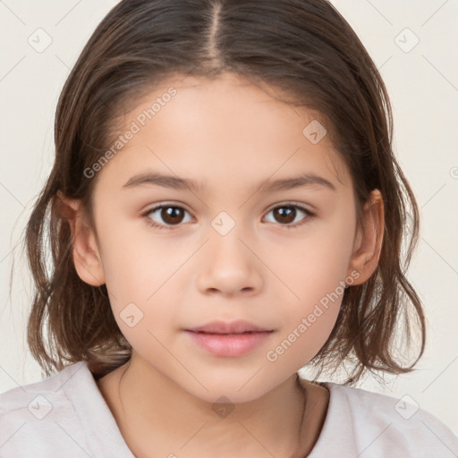 Neutral white child female with medium  brown hair and brown eyes