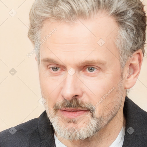 Neutral white middle-aged male with short  brown hair and brown eyes