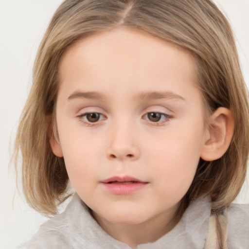 Neutral white child female with medium  brown hair and brown eyes