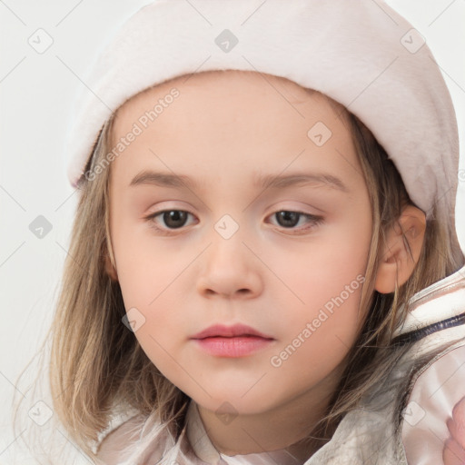 Neutral white child female with medium  brown hair and brown eyes