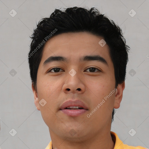 Neutral asian young-adult male with short  black hair and brown eyes