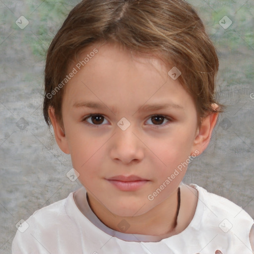 Neutral white child female with short  brown hair and brown eyes