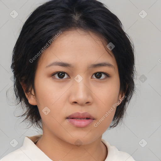 Neutral asian young-adult female with medium  brown hair and brown eyes