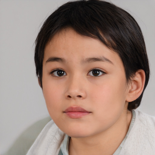 Neutral asian child female with medium  brown hair and brown eyes