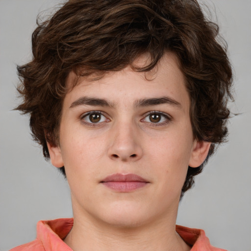 Neutral white young-adult male with medium  brown hair and brown eyes