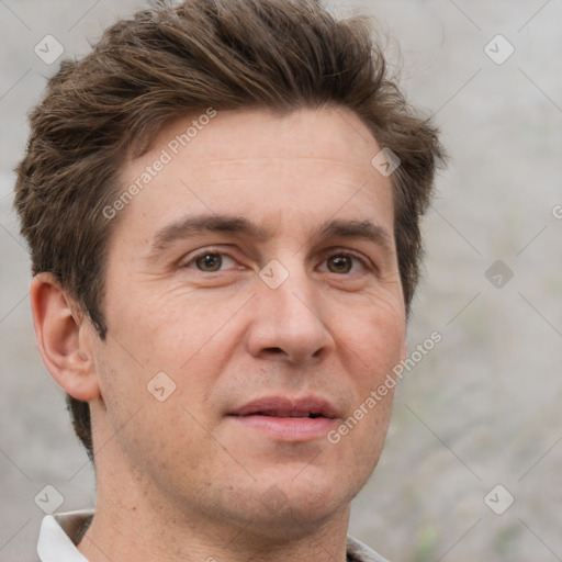 Neutral white adult male with short  brown hair and brown eyes