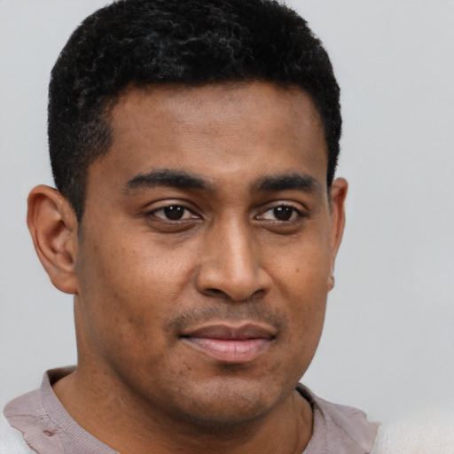 Neutral black young-adult male with short  brown hair and brown eyes