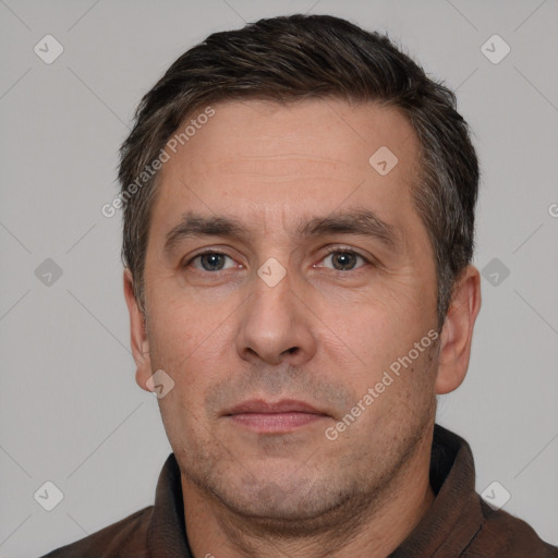 Neutral white adult male with short  brown hair and brown eyes