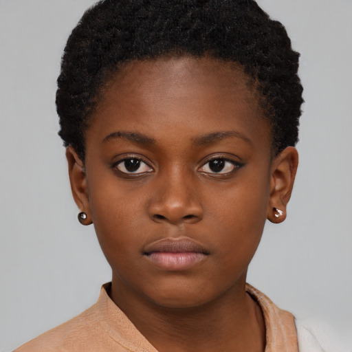 Neutral black child female with short  brown hair and brown eyes