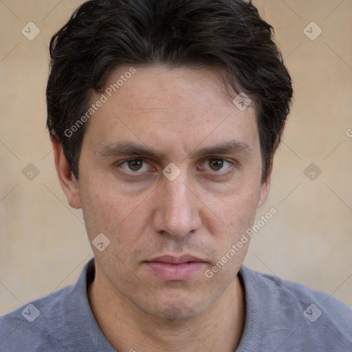 Neutral white adult male with short  brown hair and brown eyes